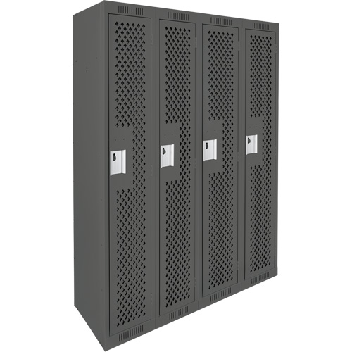 Clean Line Lockers, Bank of 4, 48" x 12" x 72", Steel, Charcoal, Rivet (Assembled), Perforated Equipex