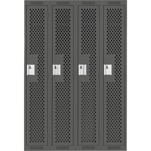 Clean Line Lockers, Bank of 4, 48" x 12" x 72", Steel, Charcoal, Rivet (Assembled), Perforated Equipex