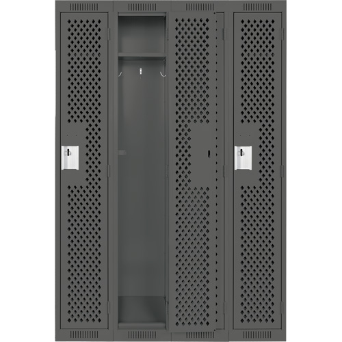 Clean Line Lockers, Bank of 4, 48" x 12" x 72", Steel, Charcoal, Rivet (Assembled), Perforated Equipex