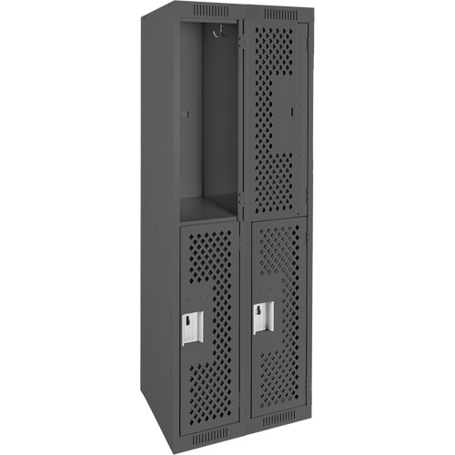 Casiers Clean Line, 2 niveaux, Bloc de 2, 24" x 15" x 72", Acier, Charbon, Rivet (assembl&eacute;), Perfor&eacute; Equipex