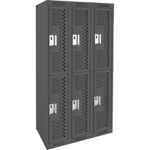 Casiers Clean Line, 2 niveaux, Bloc de 3, 36" x 15" x 72", Acier, Charbon, Rivet (assembl&eacute;), Perfor&eacute; Equipex
