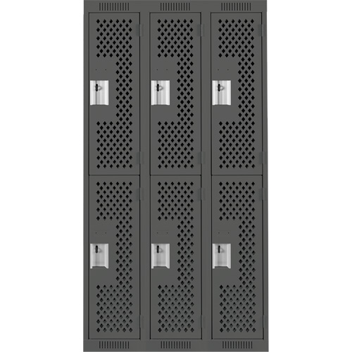 Casiers Clean Line, 2 niveaux, Bloc de 3, 36" x 15" x 72", Acier, Charbon, Rivet (assembl&eacute;), Perfor&eacute; Equipex