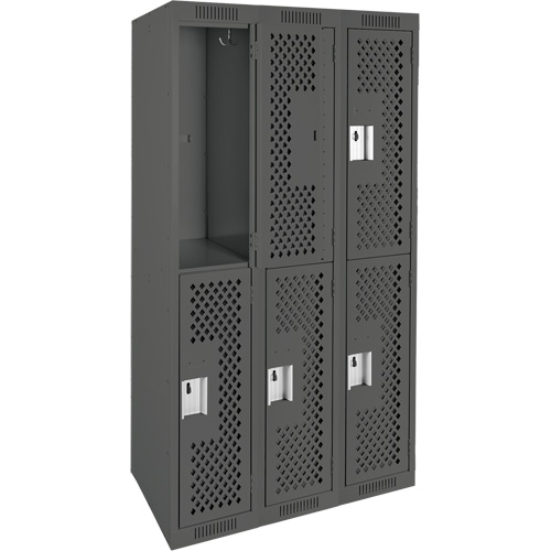 Casiers Clean Line, 2 niveaux, Bloc de 3, 36" x 15" x 72", Acier, Charbon, Rivet (assembl&eacute;), Perfor&eacute; Equipex