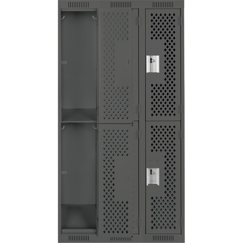 Casiers Clean Line, 2 niveaux, Bloc de 3, 36" x 15" x 72", Acier, Charbon, Rivet (assembl&eacute;), Perfor&eacute; Equipex