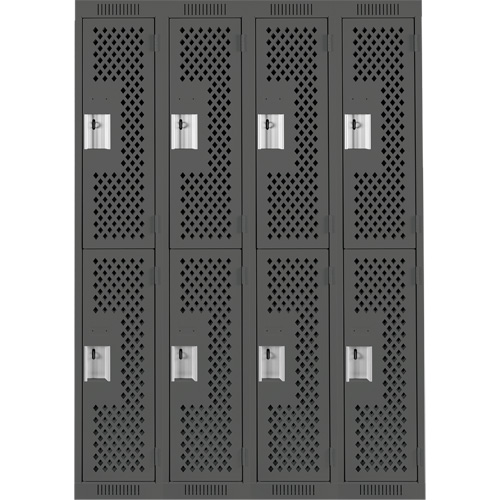 Casiers Clean Line, 2 niveaux, Bloc de 4, 48" x 15" x 72", Acier, Charbon, Rivet (assembl&eacute;), Perfor&eacute; Equipex