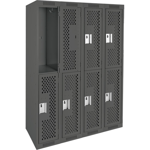 Casiers Clean Line, 2 niveaux, Bloc de 4, 48" x 15" x 72", Acier, Charbon, Rivet (assembl&eacute;), Perfor&eacute; Equipex