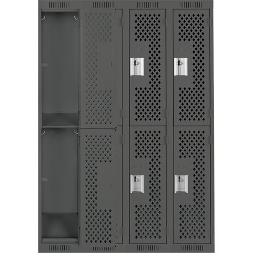 Casiers Clean Line, 2 niveaux, Bloc de 4, 48" x 15" x 72", Acier, Charbon, Rivet (assembl&eacute;), Perfor&eacute; Equipex