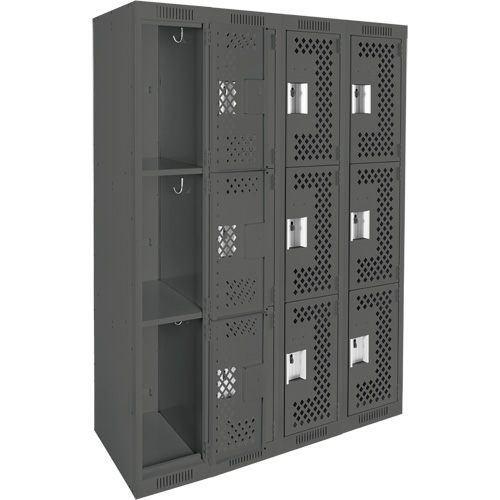 Casiers Clean Line, 3 niveaux, Bloc de 4, 48" x 12" x 72", Acier, Charbon, Rivet (assembl&eacute;), Perfor&eacute; Equipex