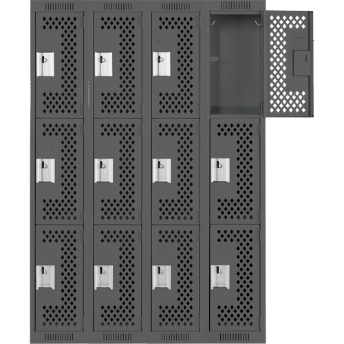 Casiers Clean Line, 3 niveaux, Bloc de 4, 48" x 12" x 72", Acier, Charbon, Rivet (assembl&eacute;), Perfor&eacute; Equipex