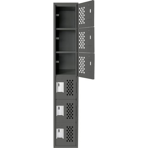 Assembled Lockerettes Clean Line Perforated Economy Lockers, 6 -tier, 18" x 72" x 12", Steel Equipex