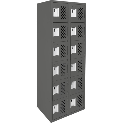 Assembled Lockerettes Clean Line Perforated Economy Lockers, 6 -tier, Bank of 2, 18" x 72" x 12", Steel Equipex
