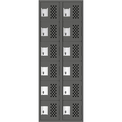 Assembled Lockerettes Clean Line Perforated Economy Lockers, 6 -tier, Bank of 2, 18" x 72" x 12", Steel Equipex