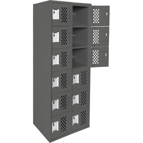 Assembled Lockerettes Clean Line Perforated Economy Lockers, 6 -tier, Bank of 2, 18" x 72" x 12", Steel Equipex