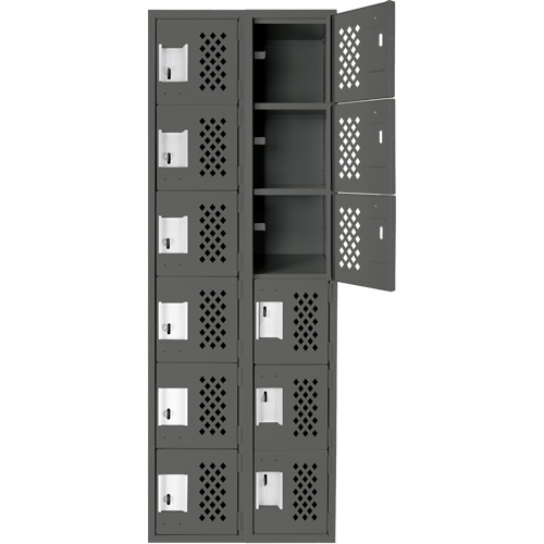 Assembled Lockerettes Clean Line Perforated Economy Lockers, 6 -tier, Bank of 2, 18" x 72" x 12", Steel Equipex