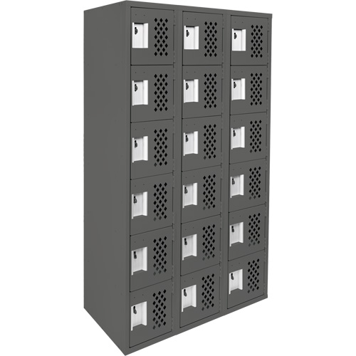 Assembled Lockerettes Clean Line Perforated Economy Lockers, 6 -tier, Bank of 3, 18" x 72" x 12", Steel Equipex