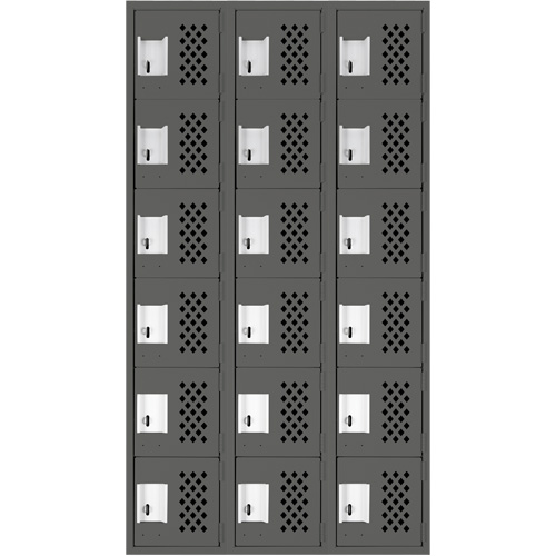 Assembled Lockerettes Clean Line Perforated Economy Lockers, 6 -tier, Bank of 3, 18" x 72" x 12", Steel Equipex