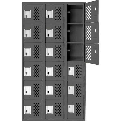 Assembled Lockerettes Clean Line Perforated Economy Lockers, 6 -tier, Bank of 3, 18" x 72" x 12", Steel Equipex