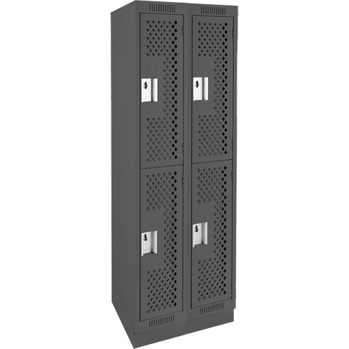 Clean Line Lockers, 2 -tier, Bank of 2, 24" x 12" x 76", Steel, Charcoal, Rivet (Assembled), Perforated Equipex