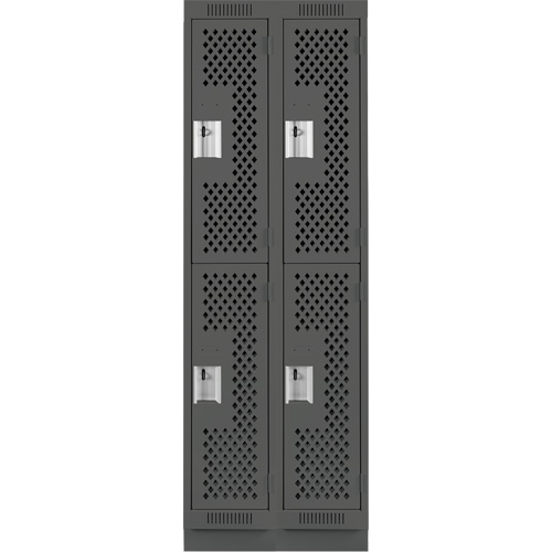 Clean Line Lockers, 2 -tier, Bank of 2, 24" x 12" x 76", Steel, Charcoal, Rivet (Assembled), Perforated Equipex