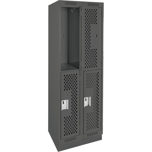Clean Line Lockers, 2 -tier, Bank of 2, 24" x 12" x 76", Steel, Charcoal, Rivet (Assembled), Perforated Equipex