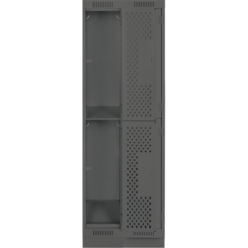 Clean Line Lockers, 2 -tier, Bank of 2, 24" x 12" x 76", Steel, Charcoal, Rivet (Assembled), Perforated Equipex
