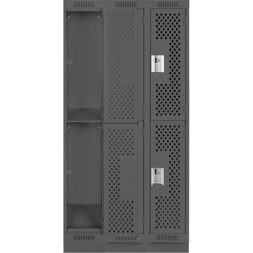 Clean Line Lockers, 2 -tier, Bank of 3, 36" x 12" x 76", Steel, Charcoal, Rivet (Assembled), Perforated Equipex