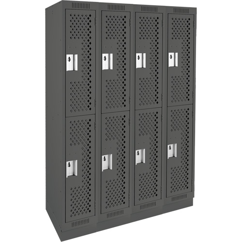 Casiers Clean Line, 2 niveaux, Bloc de 4, 48" x 12" x 76", Acier, Charbon, Rivet (assembl&eacute;), Perfor&eacute; Equipex