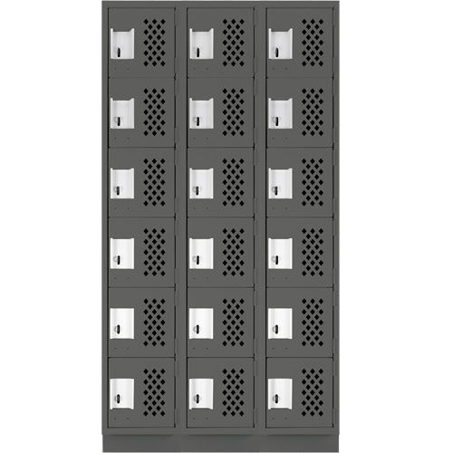 Clean-Line Perforated Lockerette, 6 -tier, Bank of 3, 12" x 72" x 12", Steel Equipex