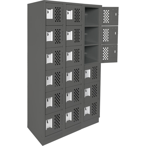 Clean-Line Perforated Lockerette, 6 -tier, Bank of 3, 12" x 72" x 12", Steel Equipex