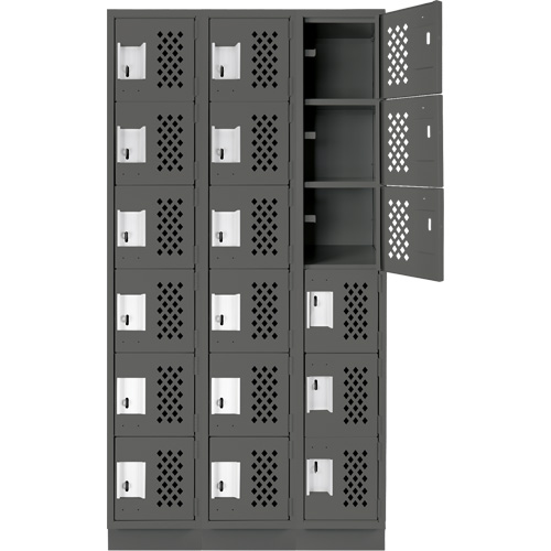 Clean-Line Perforated Lockerette, 6 -tier, Bank of 3, 12" x 72" x 12", Steel Equipex
