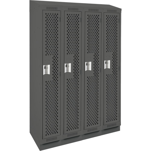 Clean Line Lockers, Bank of 4, 48" x 12" x 82", Steel, Charcoal, Rivet (Assembled), Perforated Equipex