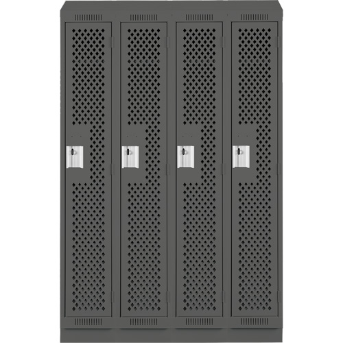 Clean Line Lockers, Bank of 4, 48" x 12" x 82", Steel, Charcoal, Rivet (Assembled), Perforated Equipex