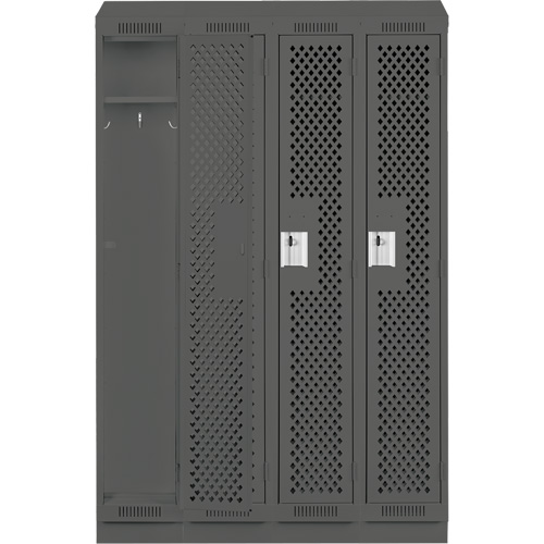 Clean Line Lockers, Bank of 4, 48" x 12" x 82", Steel, Charcoal, Rivet (Assembled), Perforated Equipex