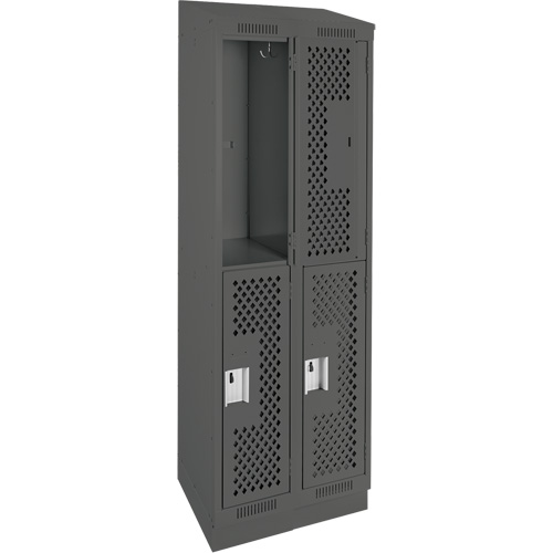Casiers Clean Line, 2 niveaux, Bloc de 2, 24" x 18" x 82", Acier, Charbon, Rivet (assembl&eacute;), Perfor&eacute; Equipex