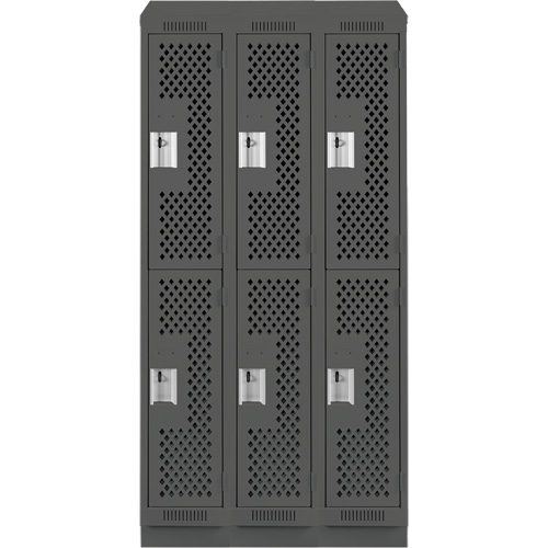 Casiers Clean Line, 2 niveaux, Bloc de 3, 36" x 18" x 82", Acier, Charbon, Rivet (assembl&eacute;), Perfor&eacute; Equipex
