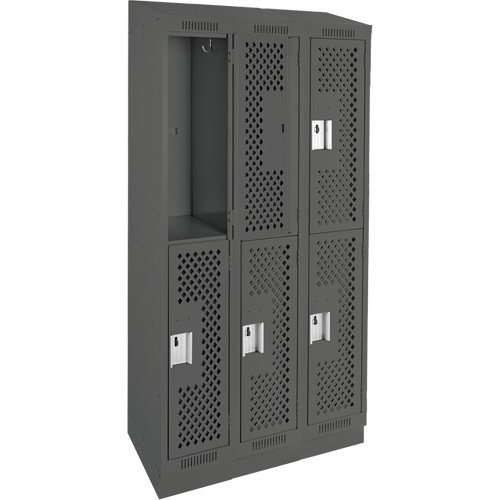 Casiers Clean Line, 2 niveaux, Bloc de 3, 36" x 18" x 82", Acier, Charbon, Rivet (assembl&eacute;), Perfor&eacute; Equipex