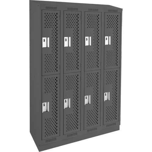 Clean Line Lockers, 2 -tier, Bank of 4, 48" x 18" x 82", Steel, Charcoal, Rivet (Assembled), Perforated Equipex