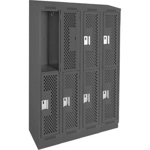 Clean Line Lockers, 2 -tier, Bank of 4, 48" x 18" x 82", Steel, Charcoal, Rivet (Assembled), Perforated Equipex