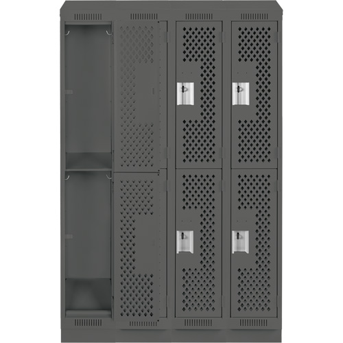 Clean Line Lockers, 2 -tier, Bank of 4, 48" x 18" x 82", Steel, Charcoal, Rivet (Assembled), Perforated Equipex