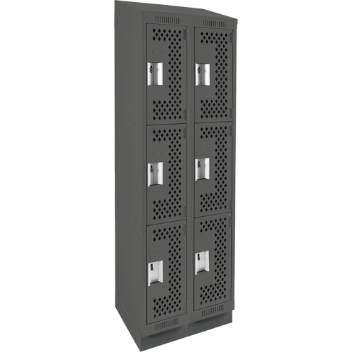 Clean Line Lockers, 3 -tier, Bank of 2, 24" x 15" x 82", Steel, Charcoal, Rivet (Assembled), Perforated Equipex