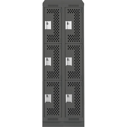 Clean Line Lockers, 3 -tier, Bank of 2, 24" x 15" x 82", Steel, Charcoal, Rivet (Assembled), Perforated Equipex