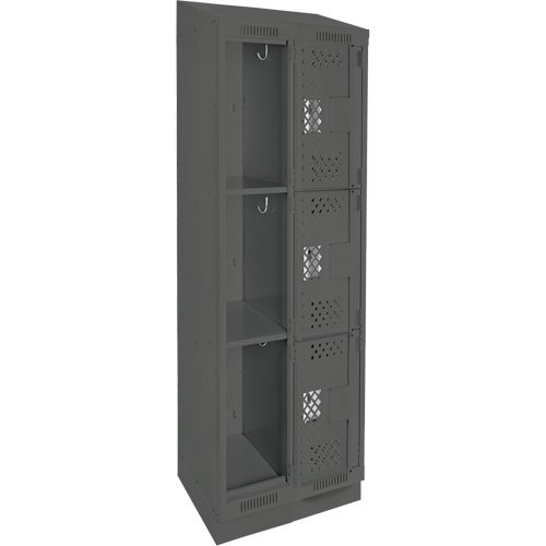 Clean Line Lockers, 3 -tier, Bank of 2, 24" x 15" x 82", Steel, Charcoal, Rivet (Assembled), Perforated Equipex