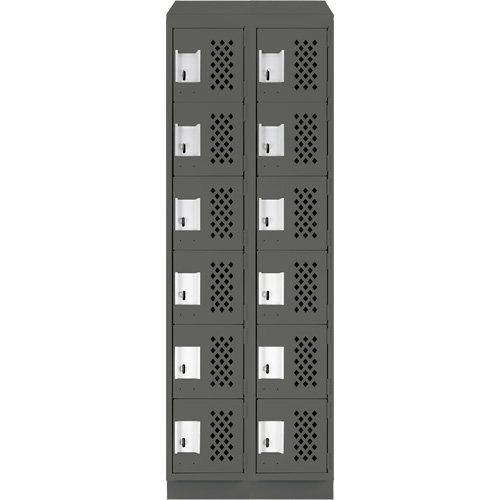 Assembled Lockerettes Clean Line Perforated Economy Lockers, 6 -tier, Bank of 2, 18" x 72" x 12", Steel Equipex