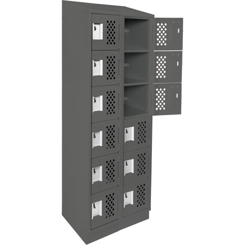 Assembled Lockerettes Clean Line Perforated Economy Lockers, 6 -tier, Bank of 2, 18" x 72" x 12", Steel Equipex