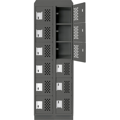 Assembled Lockerettes Clean Line Perforated Economy Lockers, 6 -tier, Bank of 2, 18" x 72" x 12", Steel Equipex