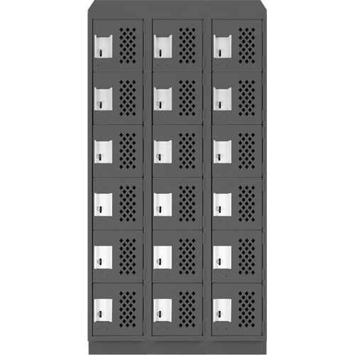 Assembled Lockerettes Clean Line Perforated Economy Lockers, 6 -tier, Bank of 3, 18" x 72" x 12", Steel Equipex
