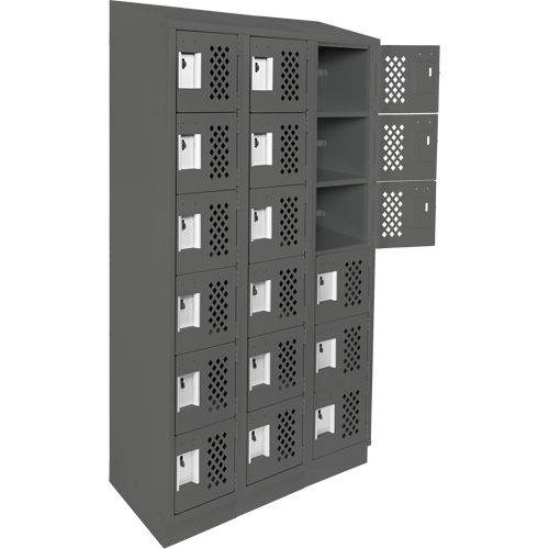 Assembled Lockerettes Clean Line Perforated Economy Lockers, 6 -tier, Bank of 3, 18" x 72" x 12", Steel Equipex