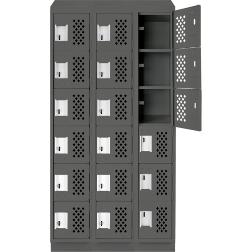 Assembled Lockerettes Clean Line Perforated Economy Lockers, 6 -tier, Bank of 3, 18" x 72" x 12", Steel Equipex