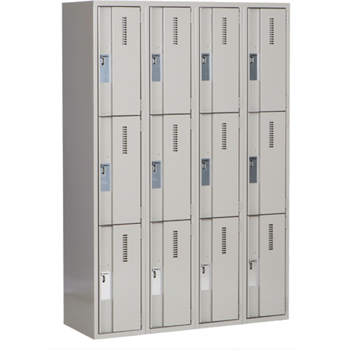 Concorde Heavy-Duty Lockers, 3 -tier, Bank of 4, 48" x 18" x 72", Steel, Grey, Welded (Assembled) Equipex