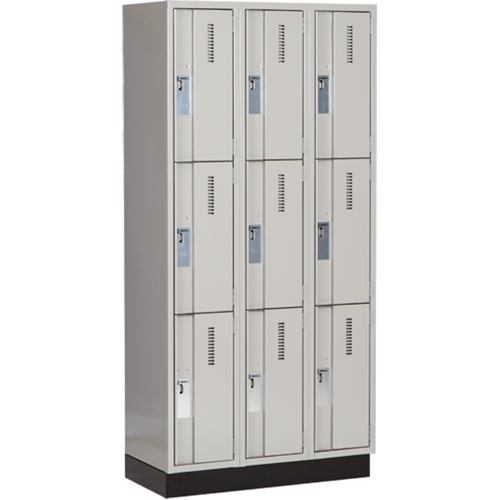 Concorde Heavy-Duty Lockers, 3 -tier, Bank of 3, 36" x 18" x 76", Steel, Grey, Welded (Assembled) Equipex